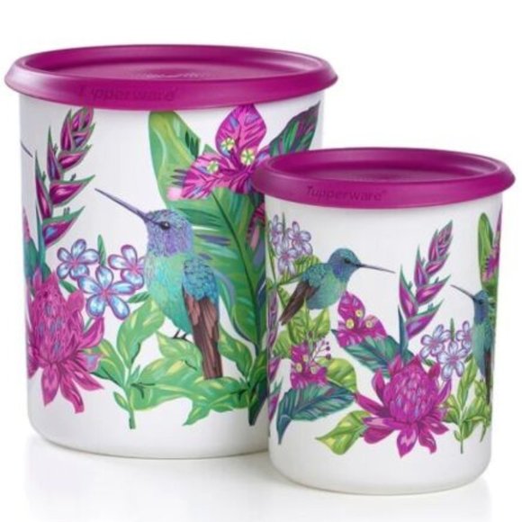 NEW TUPPERWARE HUMMINGBIRD ONE-TOUCH CANISTER SET (Set of 2) - Picture 1 of 2